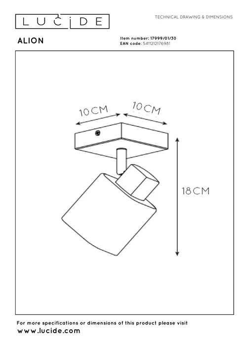 Lucide ALION - Deckenstrahler - 1xE14 - Schwarz - technisch